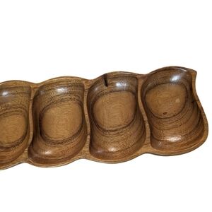 Vintage MCM Monkey Pod Wood 4-Compartment Serving Tray - 18"
